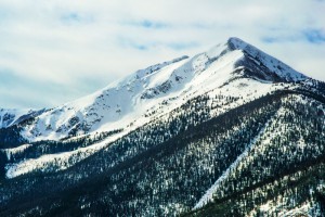 Skidåkning på snötäckt berg